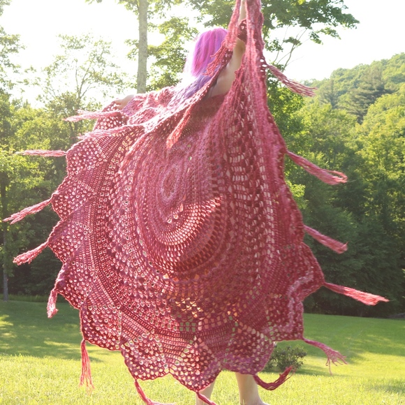 Lions & Yellowcake by Jennifer Weiler Jackets & Blazers - Red Pink Bohemian Lace Mandala Crochet Vest Jacket